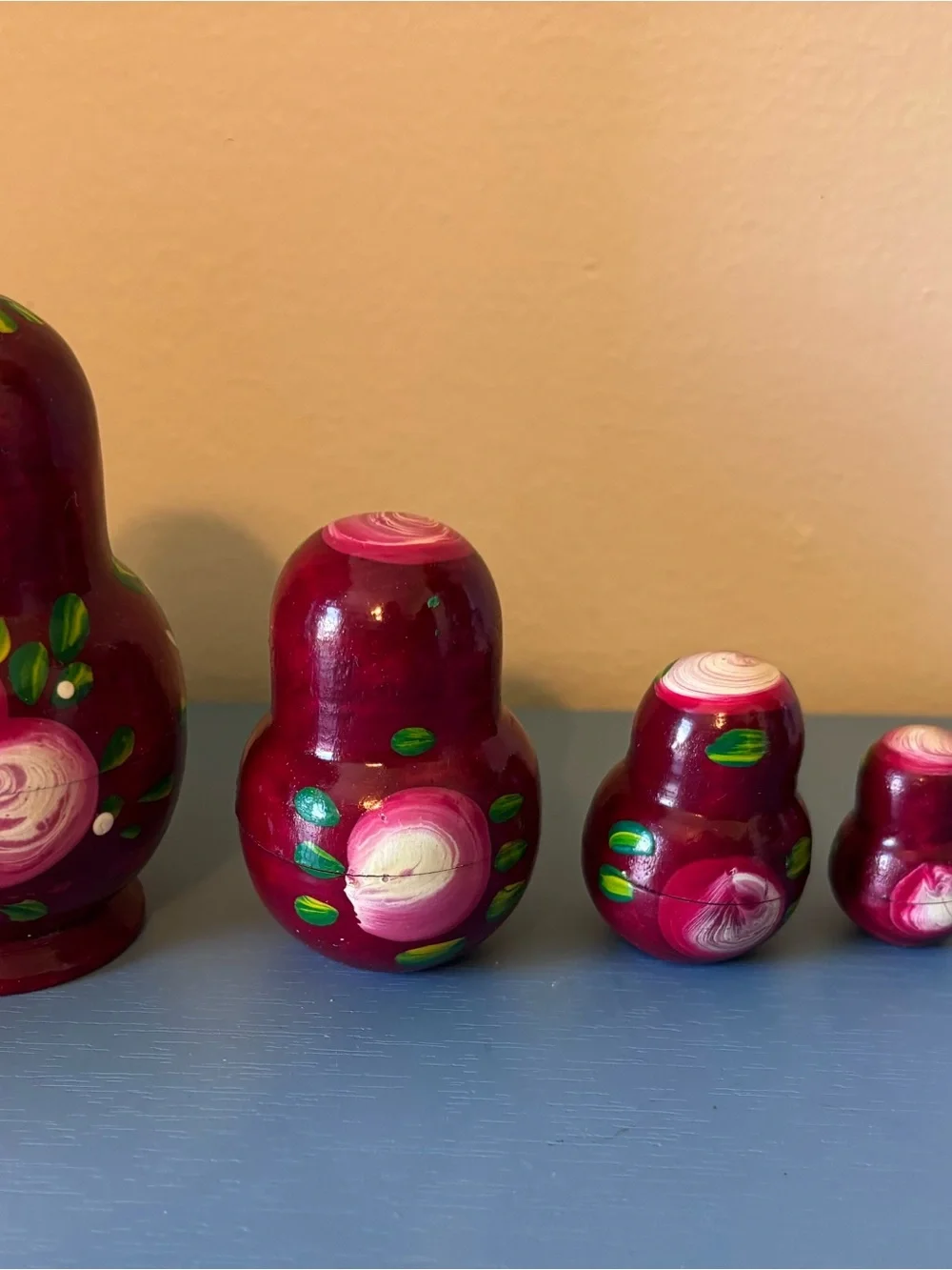 Hand-Painted Matryoshka Nesting Doll - Burgundy & Pink